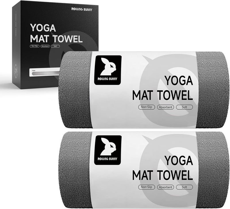 RollingBunny Yoga Mat Towel - Non-Slip Microfiber for Hot Yoga & Pilates | Super Absorbent, Lightweight & Machine Washable 72"x25" (2 Pack Gray) - Image 1